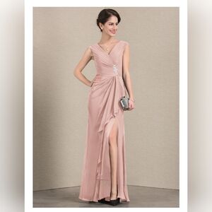 JJ House A-line V-Neck Floor-Length Chiffon Dusty Rose Size 14